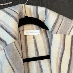 Jonathan Simkhai Cream and Gray Striped wool fringe  Coat